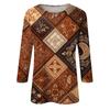 Women's Fashion Casual Round Neck Three-quarter Sleeve Retro Floral Print T-shirt Top