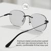 Stylish Rimless Photochromic Glasses , Rhinestone Decor Anti Blue Light Eyewear for Women, Adjustable Lens Strength 0 To -4.0, Ideal Holiday Gift
