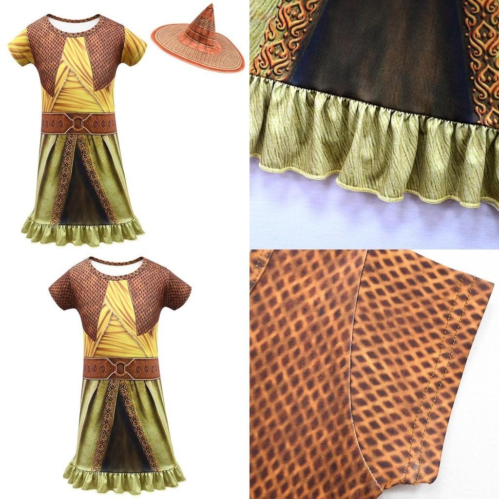 Vibrant Raya And The Last Dragon Girls Printed Short Sleeve Cosplay Fancy Dress Costume