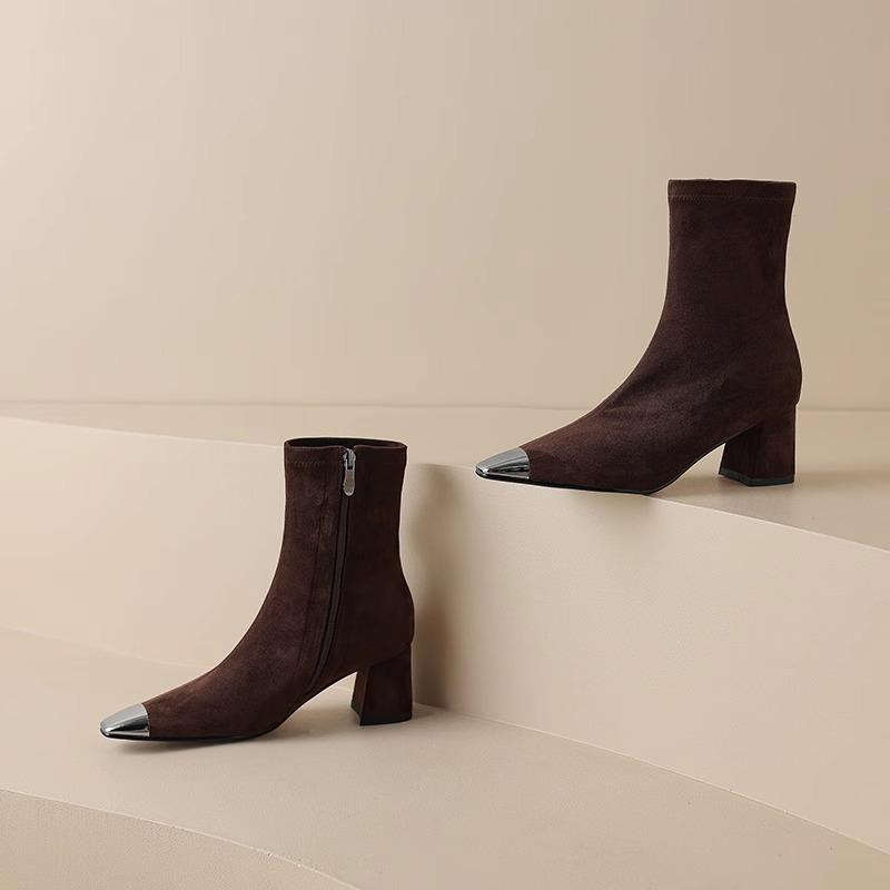 Fashion Spring Autumn Pointed Toe Elastic Slim Women Short Boots Fashion Thick Heels Shoes Mordern Botas Zapatos De Mujer