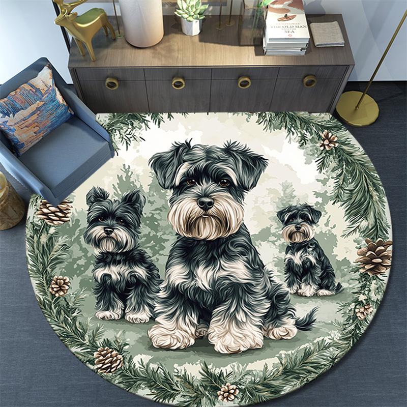 Tappeto Rotondo Schnauzer, Tappeto per Soggiorno Camera da Letto Divano Sala Giochi Decorazione, Tappetino Antiscivolo