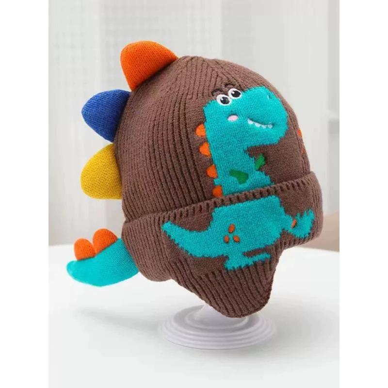 Winter children's hat cute cartoon dinosaur plush hat thickened windproof warm hat baby ear hat pullover hat