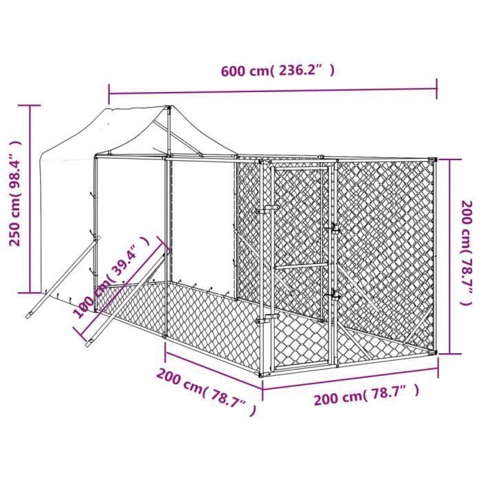 VidaXL Outdoor Dog Kennel with Silver Roof 2x6x2.5 M 3190475