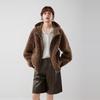 ELLE French Vintage Casual Loose Versatile Hooded Zipper Long Sleeve Faux Lamb Wool Coat Women Outerwear EF52661