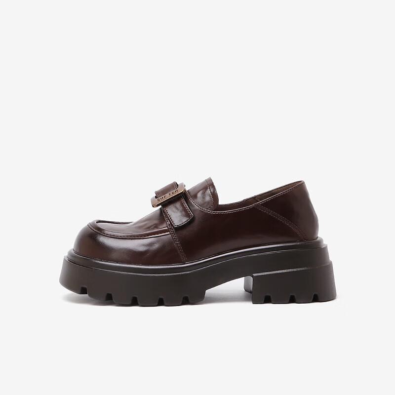 BASTO Women s Metal Buckle Chunky Heel Loafers 38