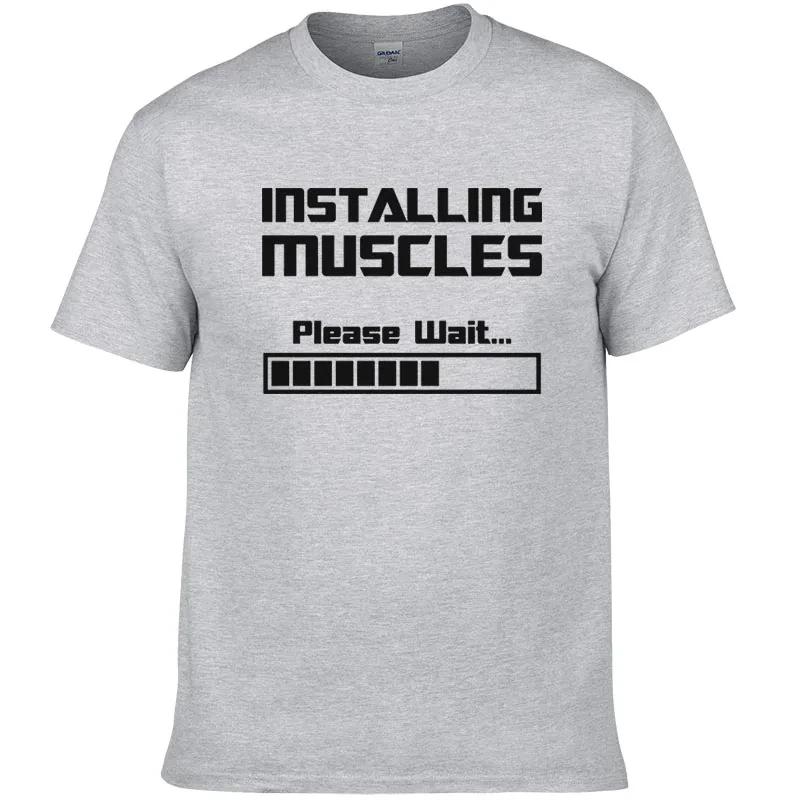 Summer Tshirts Installing Muscles Please Wait Funny Letter Print T Shirt Men Women Cotton Short Sleeve Tee Shirts Men Clothing