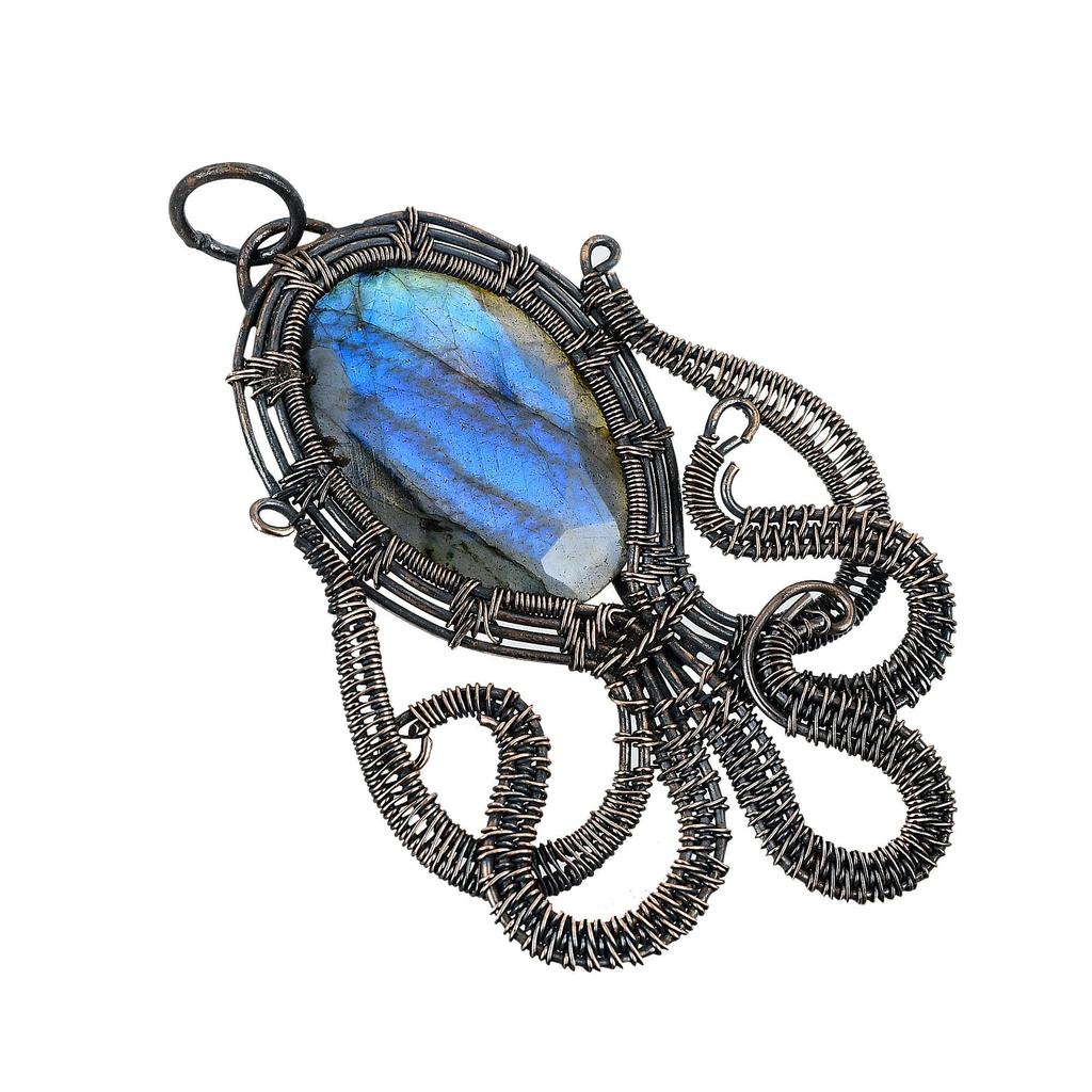 Labradorite Pendant, Handmade Gemstone 999 Copper Wire Wrapped Pendant Antique Jewelry, For Gift Silver Jewelry