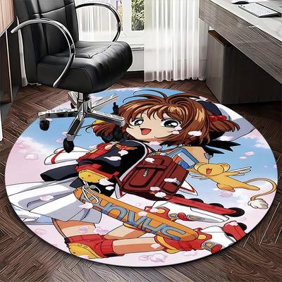 1 Stück Anime-Design Runder Teppich Cardcaptor Sakura Bürostuhlmatte Rutschfeste Matte Heimdekoration, Wohnzimmer, Schlafzimmer