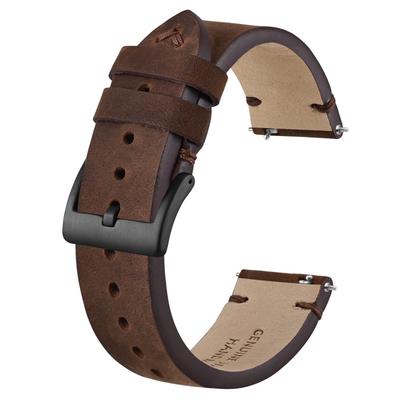 20mm Crazy Horse Leather Watch Band Replacement Vintage Quick Maroon Brown with Black Buckle [BISONSTRAP] Strap, Style, Release,