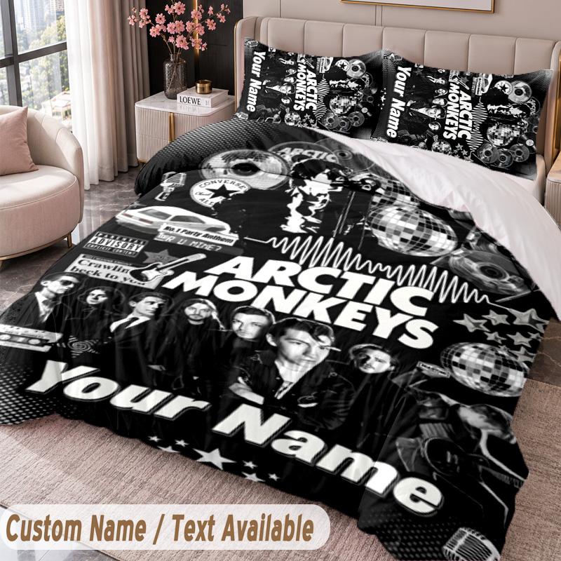 Custom Name Text 3Pcs Bedding Set Arctic Monkeys Duvet Cover And Two Pillowcases