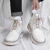 Men High Top Boots Thick Soled Solid Color Lace Up Bare Boots Comfortable Casual Men Boots Sizes 38-46