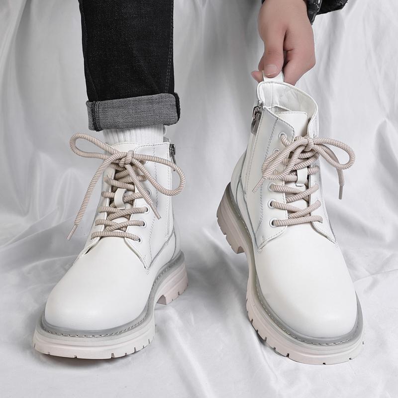 Men High Top Boots Thick Soled Solid Color Lace Up Bare Boots Comfortable Casual Men Boots Sizes 38-46