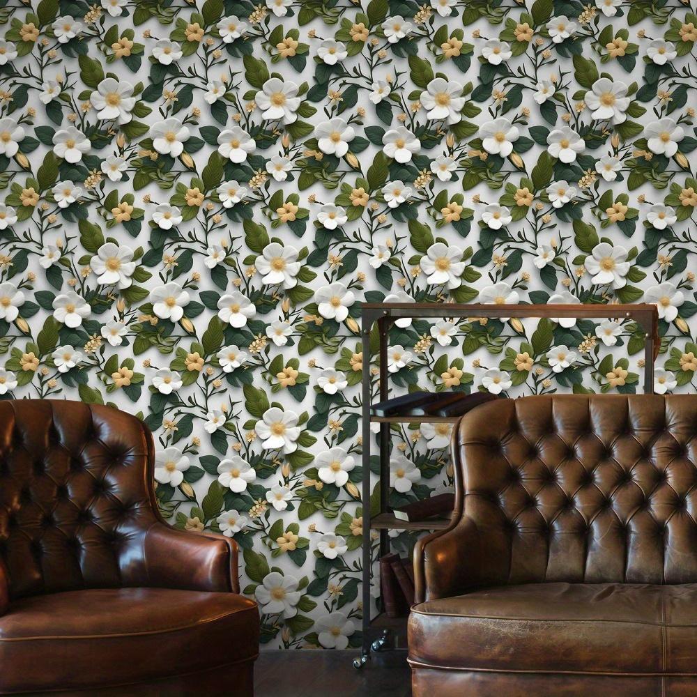 1roll Floral Wallpaper Self Adhesive Wallpaper Green Botanical Wall Covering Washable Removable Decal Wall Stickers for Kitchen Living Room Bedroom