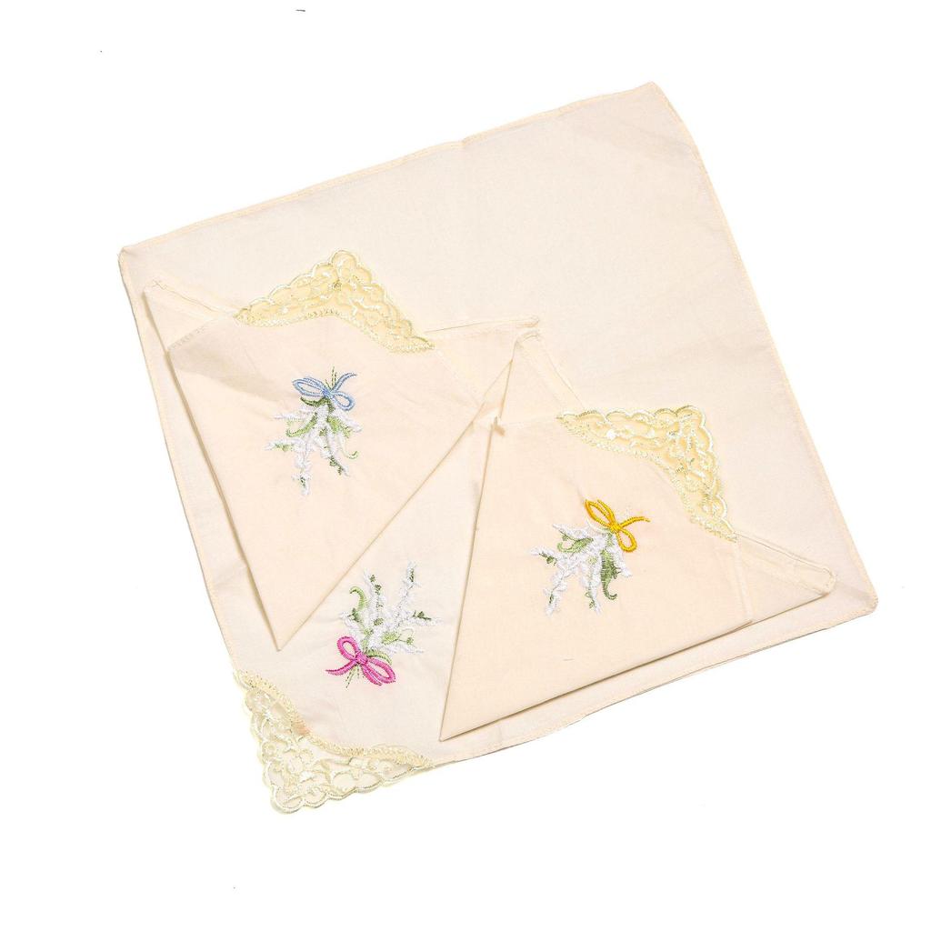 Elegant 60s Yarn Cotton Handkerchief with Butterfly Flower Lace Embroidery for Women