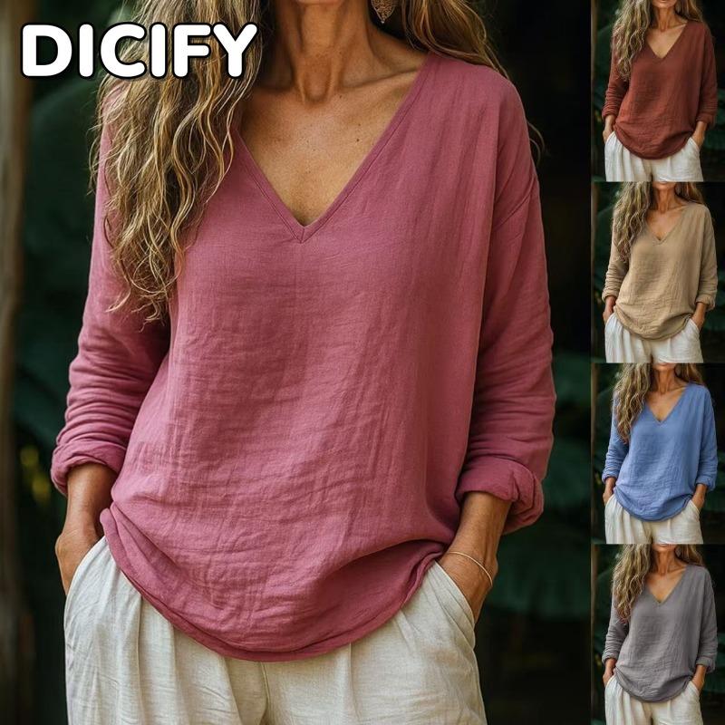 DICFY Women's Fashion Casual Autumn Winter V-Neck Long Sleeve Blouses & Shirts