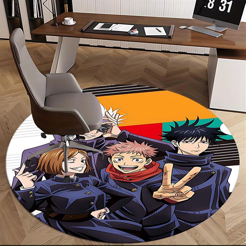 1pc Anime Cartoon Design Round Carpet  Office Chair Mat, NonSlip Rug for Home Decor