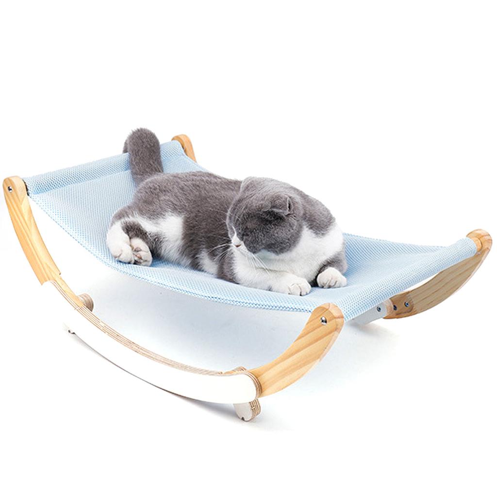 Indoor Katzen Schaukelstuhl Holzrahmen Hängematte Schlaf Schaukelbett Katzenmöbel SpielzeugBlau