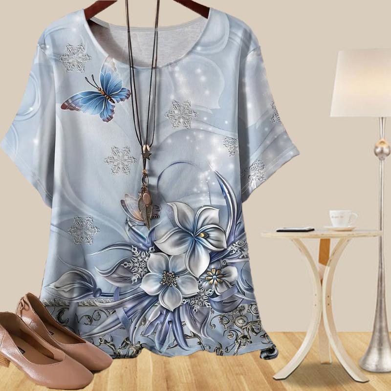 

Женская мода повседневная свободная весенняя рубашка женские топы с коротким рукавом с принтом цветных ковров и хризантем 8XL фиолетовый