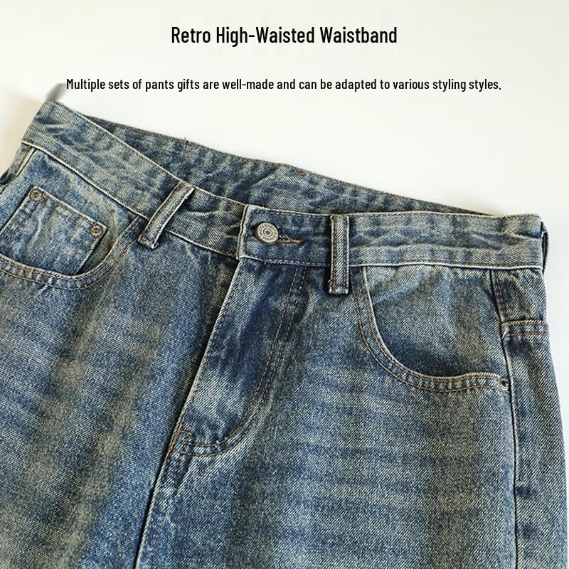 Hongdou Men's Retro Loose Straight Denim Jeans