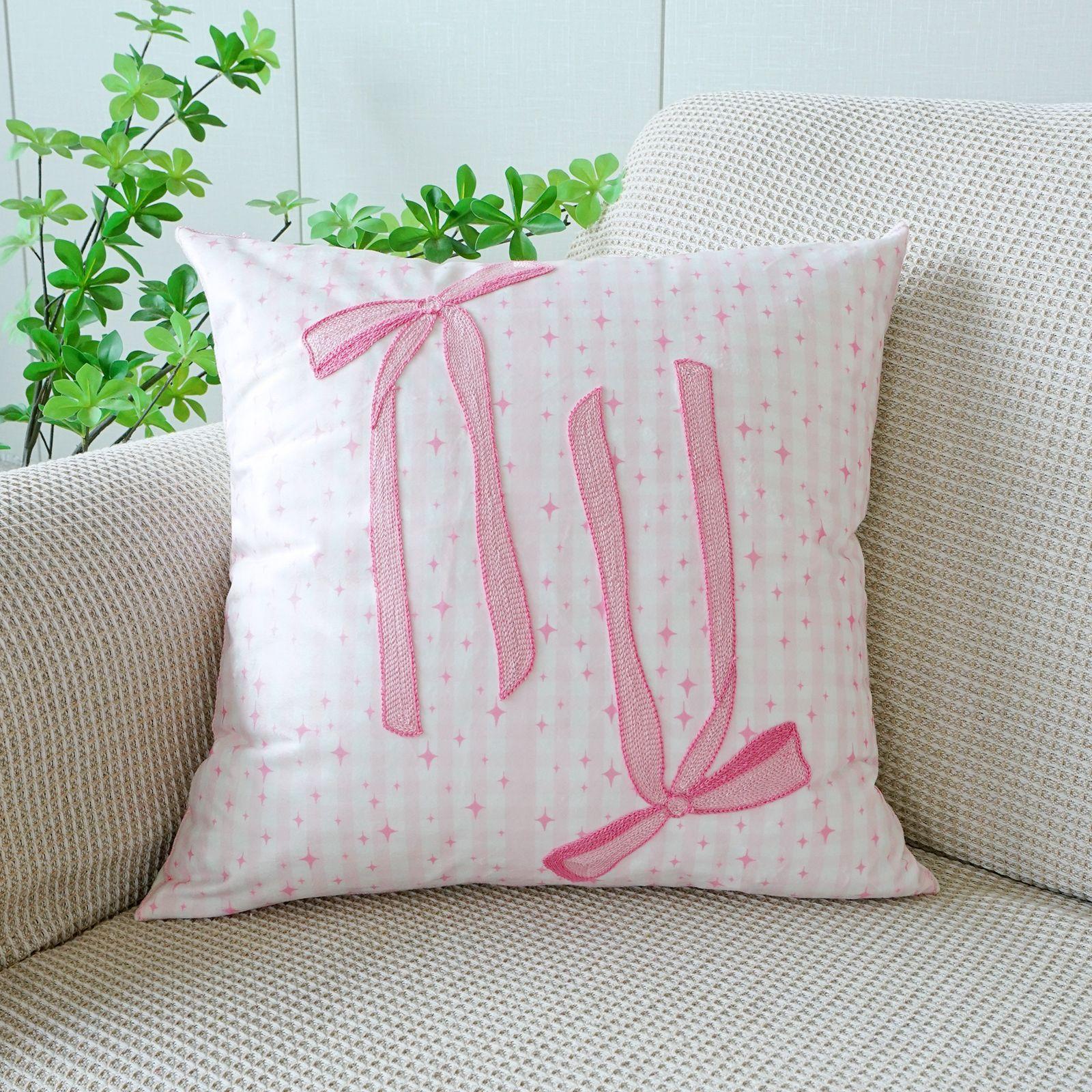 

45x45cm Pink Bow Embroidery Flannel Pillowcase Cojines Soft Polyester Throw Sofa Cushion Cover Headboard Pillow Cover Decor Home 45x45cm