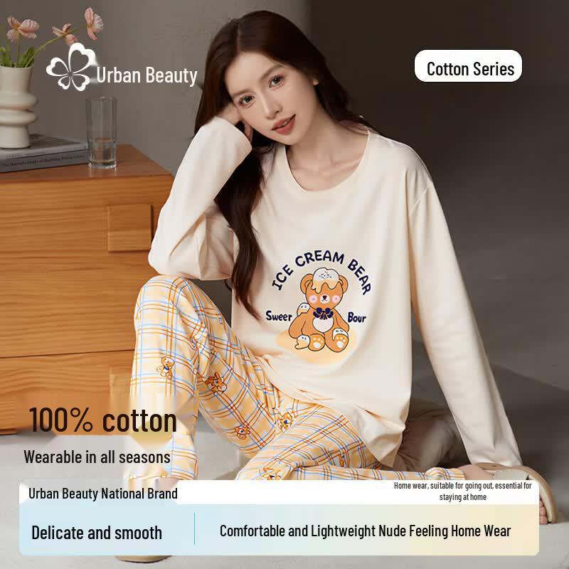 Women s 100% Cotton Long-Sleeve Pajama Set L