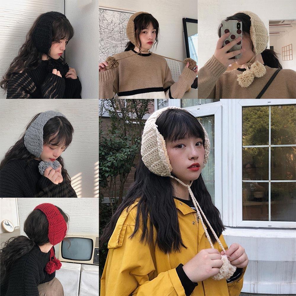 With Hairball Knitted Earmuffs Thicken Ear Protector Headband Y2k Winter Ear Cover  Girl