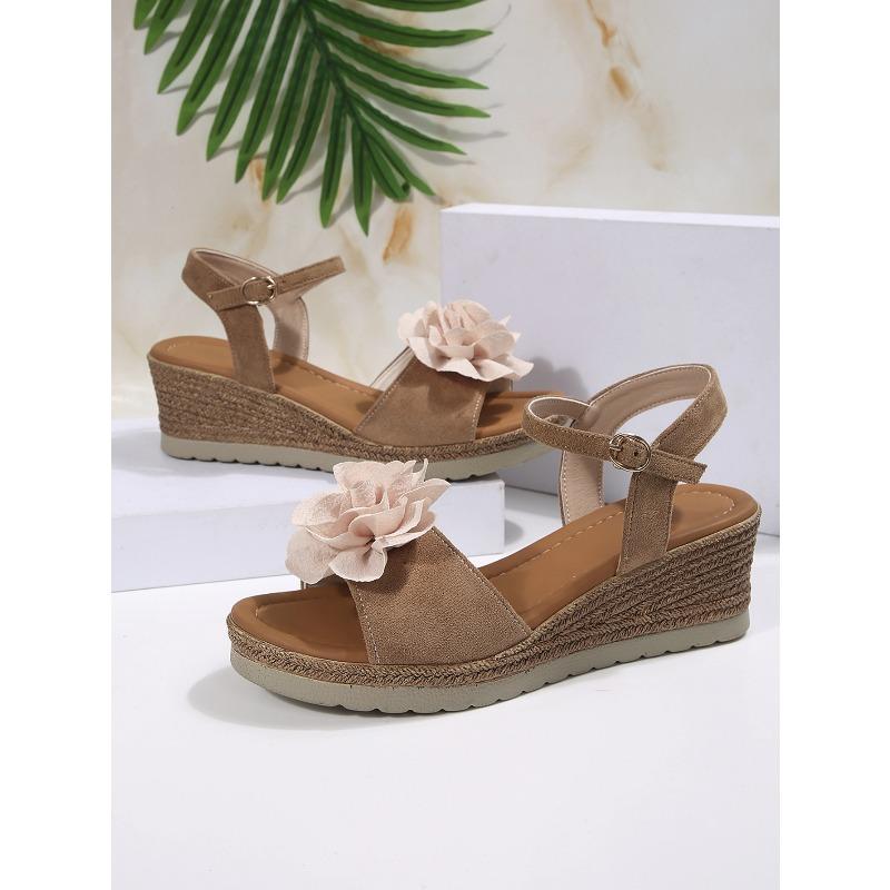 New Summer Outdoor Floral Sandals, Suede One-Strap Wedge Minimalist High Heel Sandals for Women