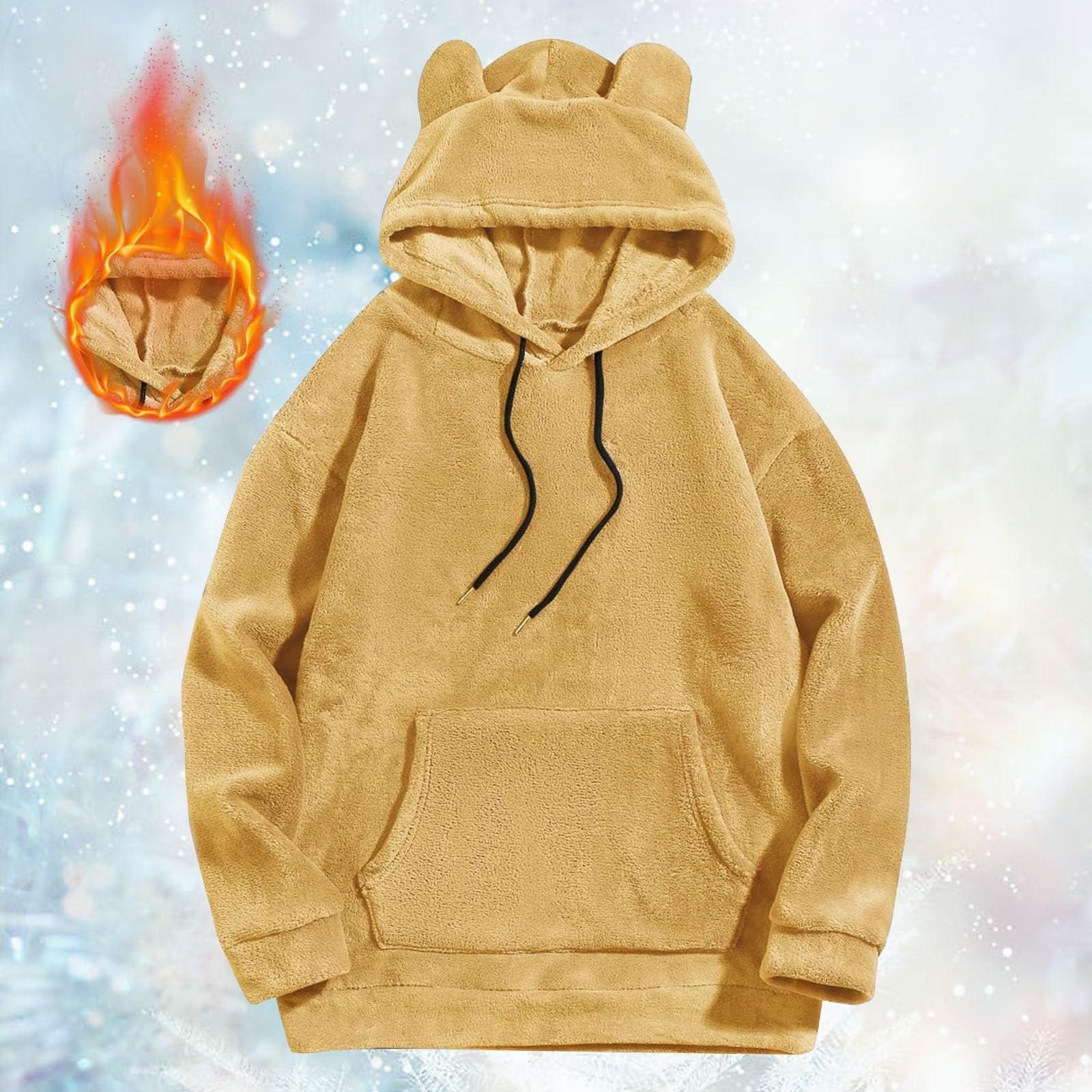 

Осенне-зимняя взрывная однотонная теплая коралловая бархатная толстовка с капюшоном с ушками медведя, симпатичная утолщенная мужская XL хаки