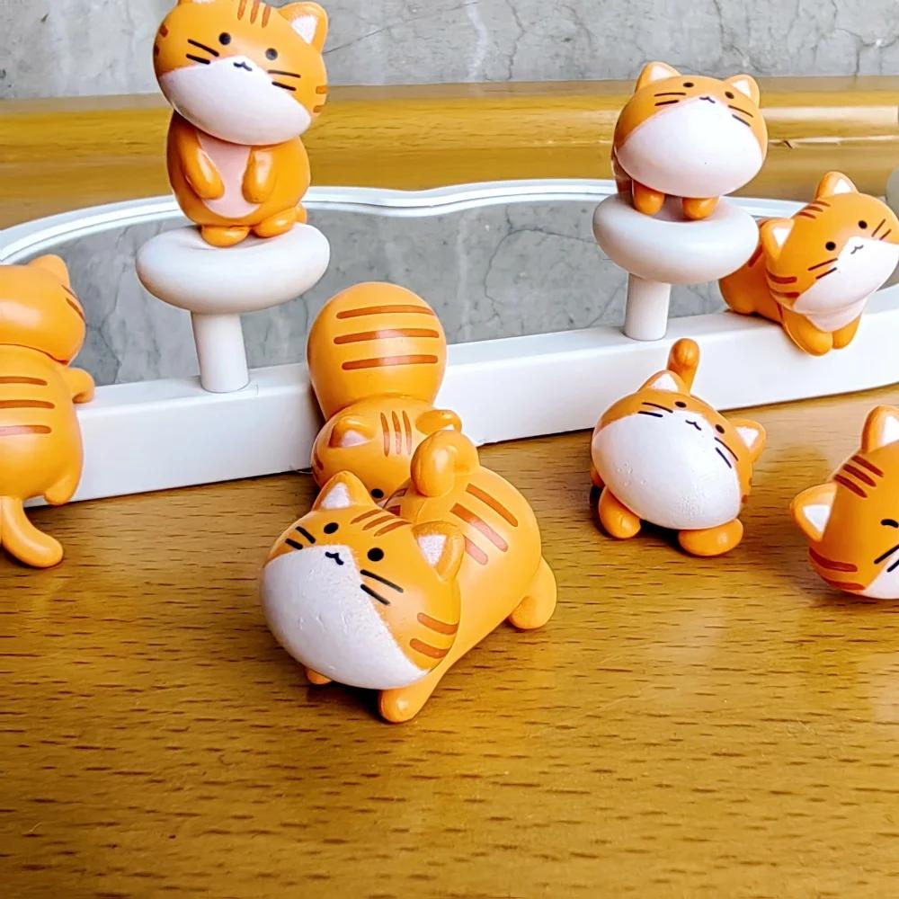 8pcs Funny Cute Orange Cat Animal Car Decoration Pvc Craft Miniature Figure Tiny for Bonsai Microlandscape Fairy Garden Decor