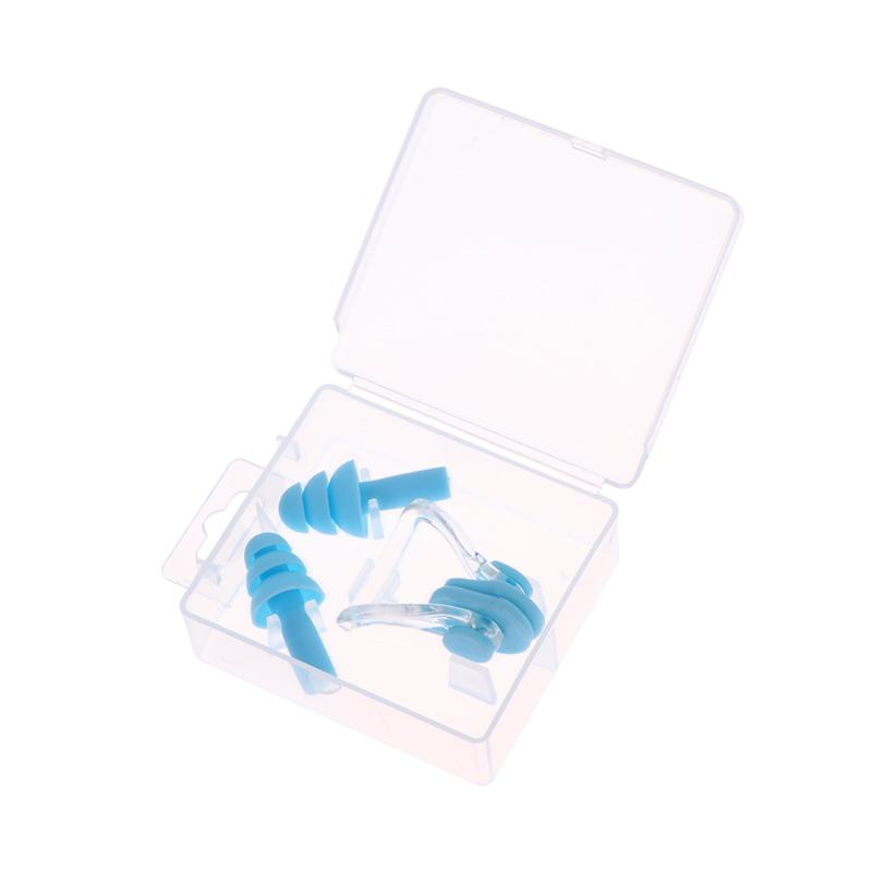 

1 Set Waterproof Soft Silicone Swimming Earplugs Nose Clip Swimming Ear & Nose Protector For Adult Children небесно-голубой