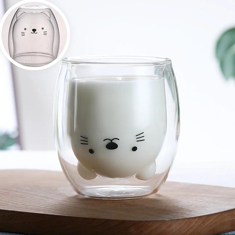 

250 мл креативная двойная стеклянная чашка для воды, двухслойная стеклянная кружка с изображением животных, милая детская чашка для пива, молока, кофе, сока, подарочная посуда для напитков, кухня 250ml