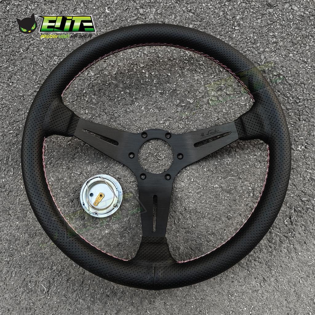 JDM Univerzální 14palcový kožený volant Modifikovaný sportovní volant pro auto Růžové prošívání