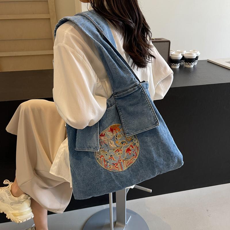 Módní a ležérní velkokapacitní džínová kabelka pro dámskou letní kabelku přes rameno