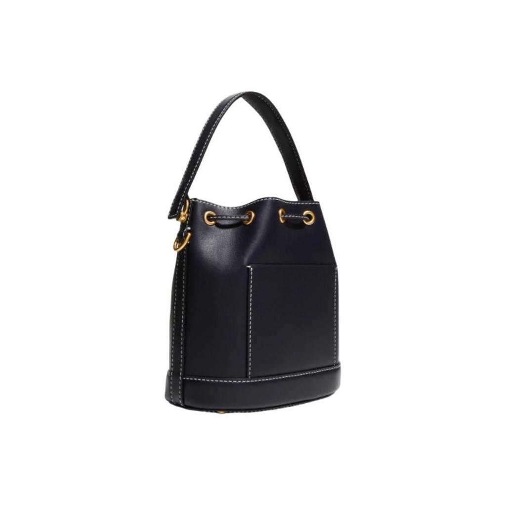 Tory Burch T Monogram Leather Bucket Bag Women Bags Navy-Blue Black Gold 80504-458