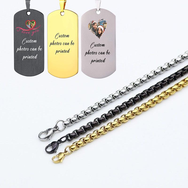 

Персонализированное ожерелье-жетон для собаки с фото из нержавеющей стали - Модный мужской персонализированный подарок-подвеска Black