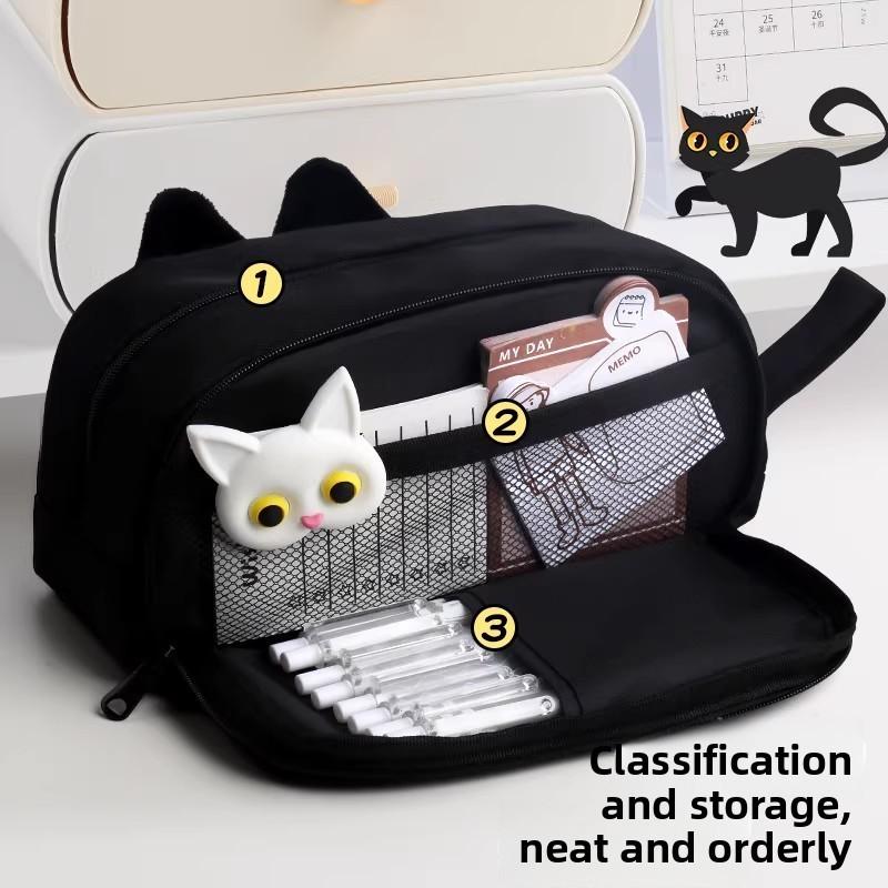 Mignon Chat Noir Capybara Peluche Grande Capacité Trousse à Crayons Pour Étudiants Organisateur de Papeterie