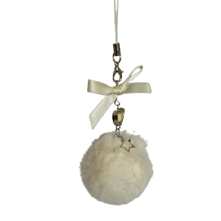 

Trendy Pentastars Key Rings Pendant Rabbit Faux Furs Ball Keychain Accessories белый