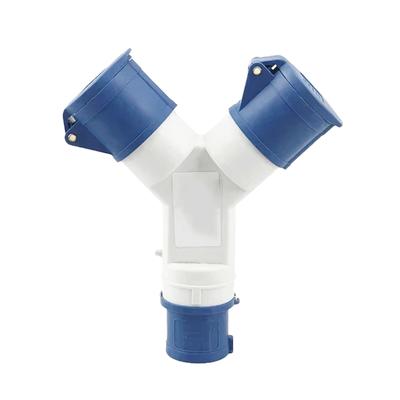 A95I-IP44 Waterproof Multi-Function 3Pin 16A Y-Type Industrial Plug Two-Way Connector Branch Socket Three-Phase Power 1-2