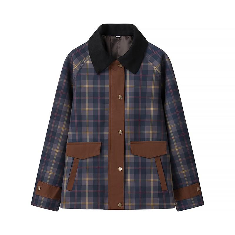 Womens Fall Winter Plaid Polo Neck