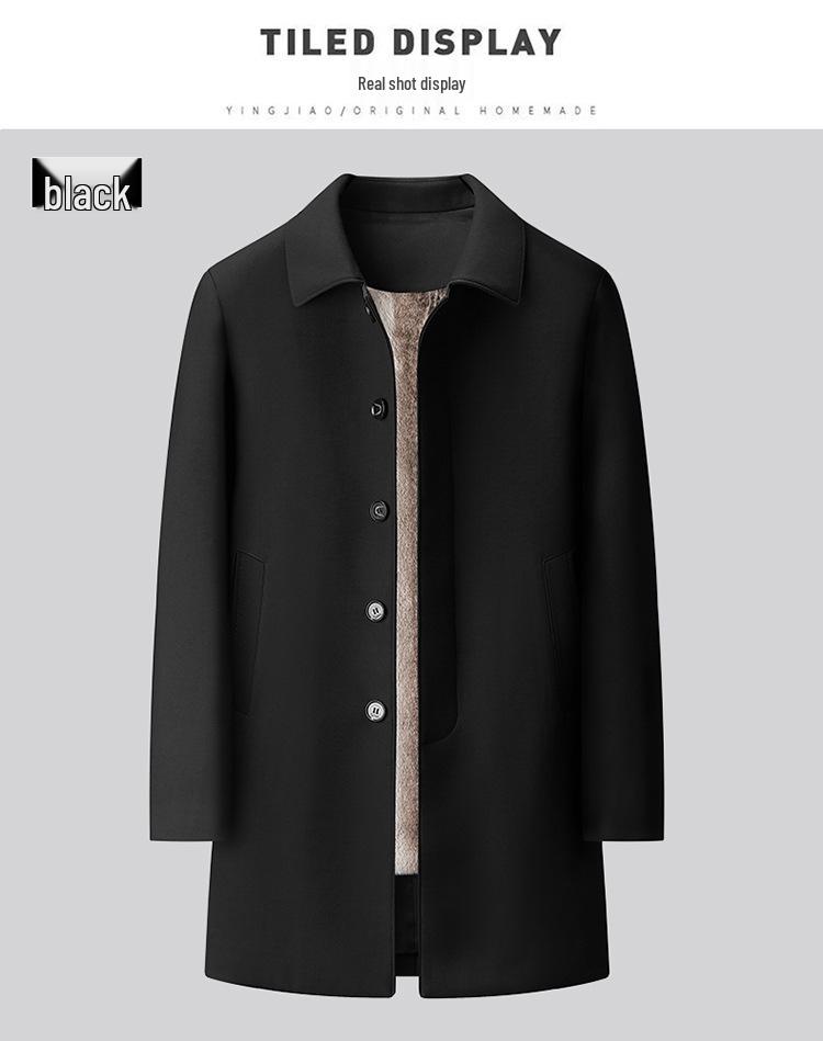 Men's Mid-Length Windbreaker with Removable Fur Lining and Velvet, Business Casual Large Size Coat
