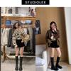 Shoes show legs fine elastic pleated round head thick heel stacked thin high boots