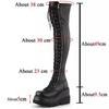 Gothic Overknee Stiefel Damen Plateau Wedges Motorradstiefel Overknee Army Stripper Heels Punk Schnürgürtel Schnalle Lang