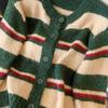 Vintage Color Block Stripe Knit Cardigan: Women's Soft, Thickened Warm Sweater Short Jacket