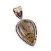 Natural Rhyolite Gemstone 925 Solid Sterling Silver Two Tone Pendant 1.50'' H1N87