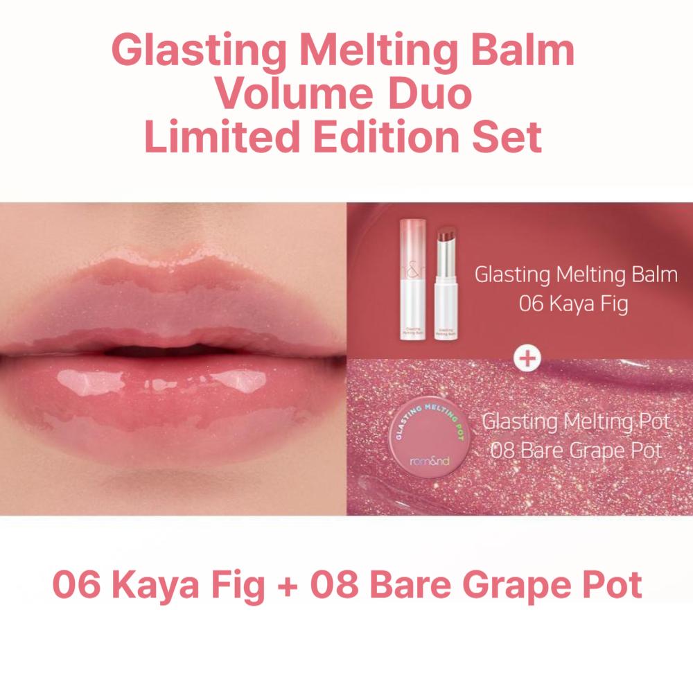 Rom&nd Glasting Melting Balm + Glasting Melting Pot – Volume Duo Limited Edition Set, Koreanischer feuchtigkeitsspendender Lippenbalsam mit glänzendem Finish