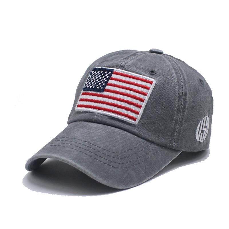 Popular washed old baseball caps, European and American versatile flag embroidered pure cotton men's and women's baseball caps