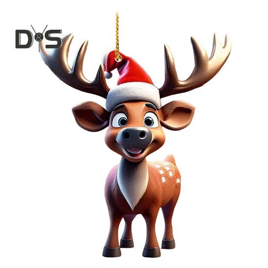 

Рождественский олень подвеска акриловый 2D плоский олень подвесное украшение мультяшный Санта Клаус шапка олень подвеска для дома рождественский декор елки F