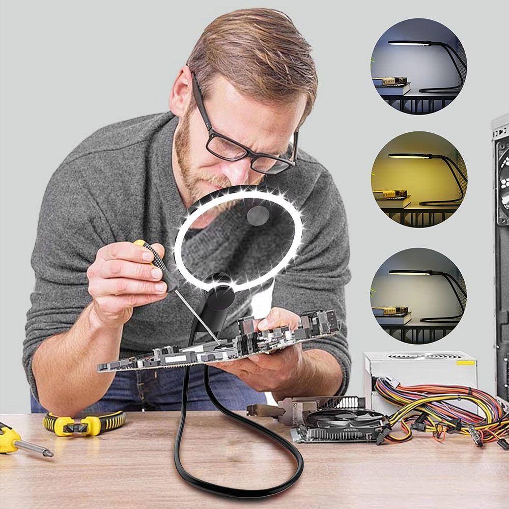 3 Color LED Lights Hands Free Magnifier Neck Wearing 10X Illuminated Magnifier Work
