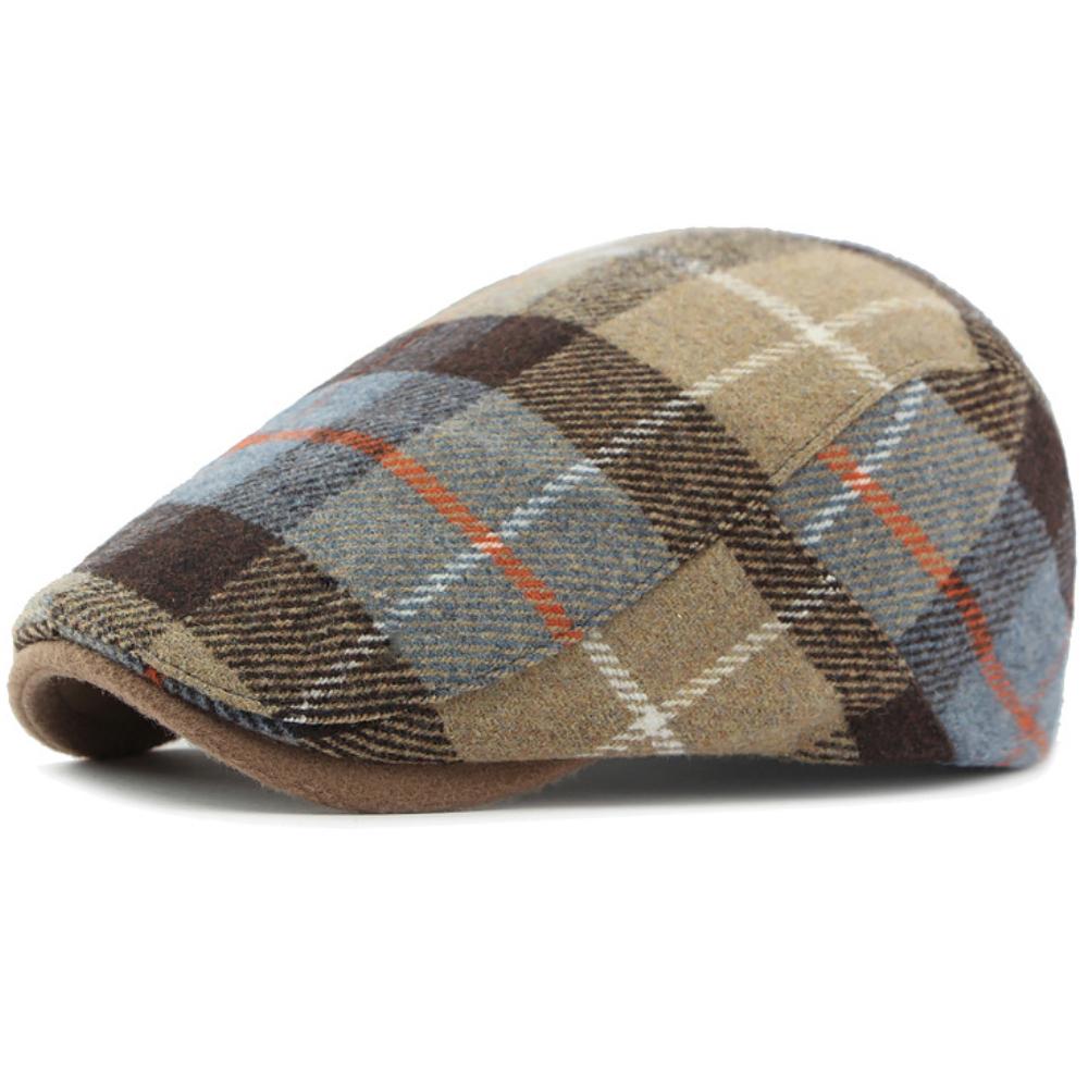 HT4903 Beret Cap New Autumn Winter Wool Beret Hat Women Plaid Artist Painter Hat Male Female Ivy Flat Cap Adjustable Mens Berets