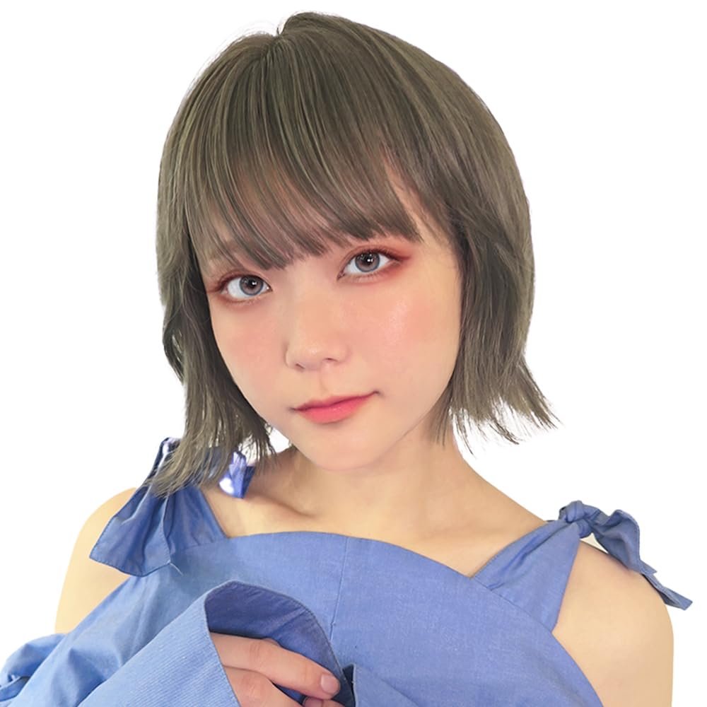 

AQUADOLL Bob Wig with Outward Flipping, Side Bangs, and Inner Color, High-Tone, Full Wig, One Size Fits Most, LM1 (Olive Greige), wg356LM1